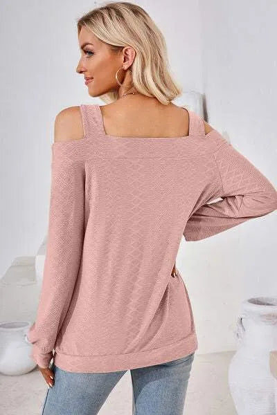 Cutout Square Neck Cold Shoulder T-Shirt Women's T-Shirts - Tophatter Daily Deals